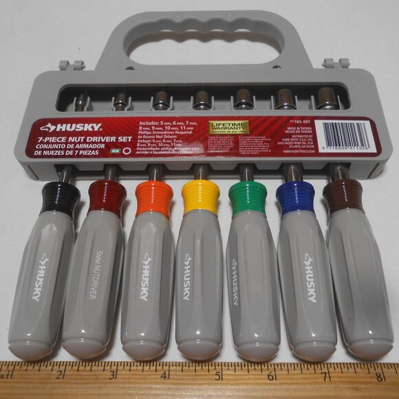 NEW HUSKY 7 PIECE NUT DRIVER SET w/ TOOL HANDLE LIFETIME WARRANTY 5MM-11MM 🎁👨 - Picture 3 of 9